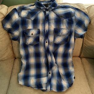 Blue button up plaid T-shirt